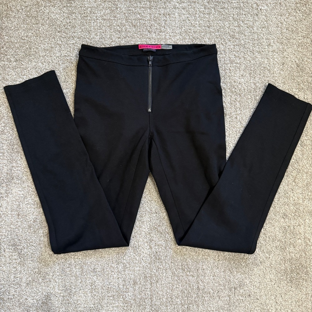 Alice + Olivia Black High Waist Ponte Legging Women's Size 4 Zip Front USA Made‎
